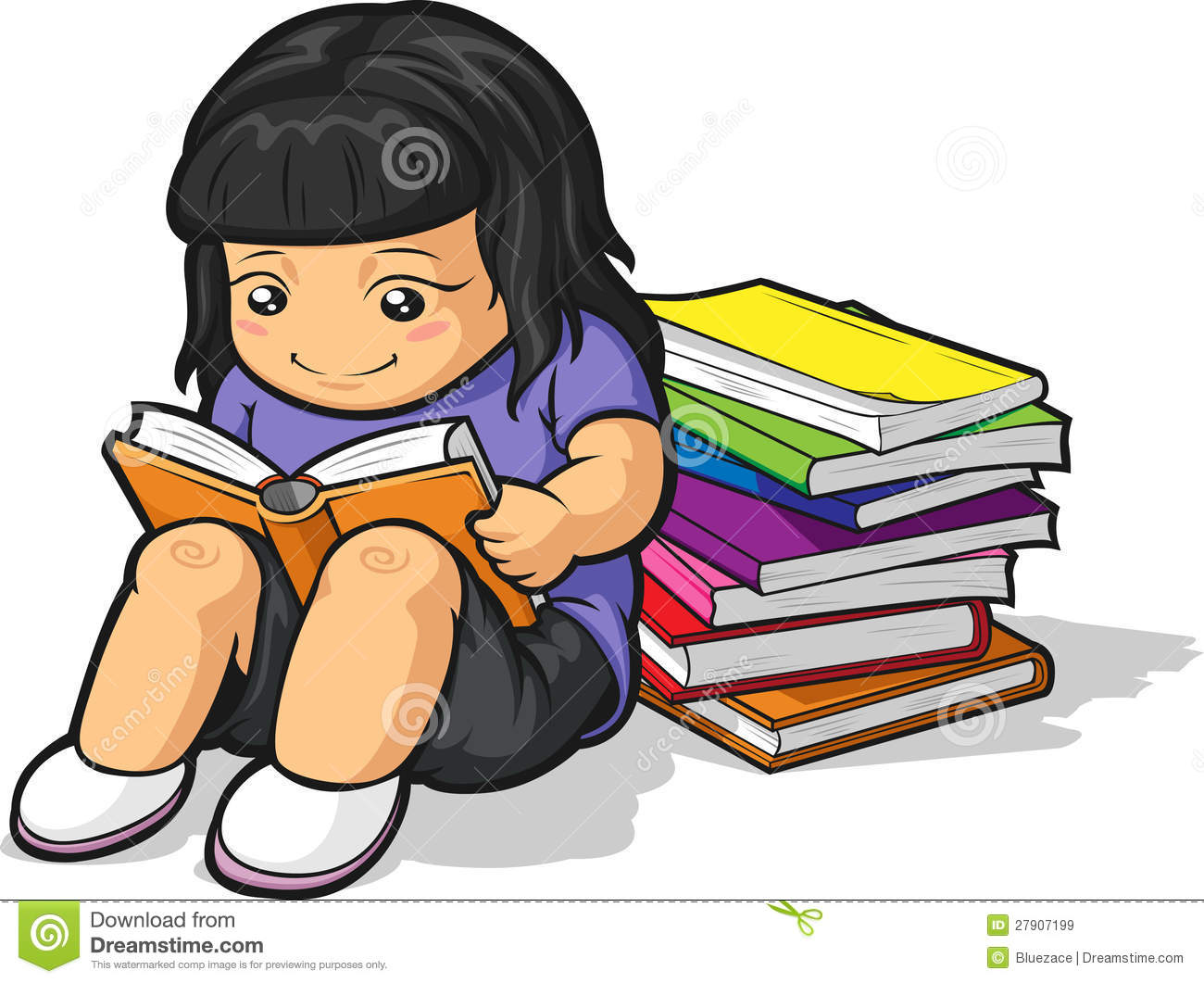 Cartoon Of Girl Student Studying   Reading Book Royalty Free Stock