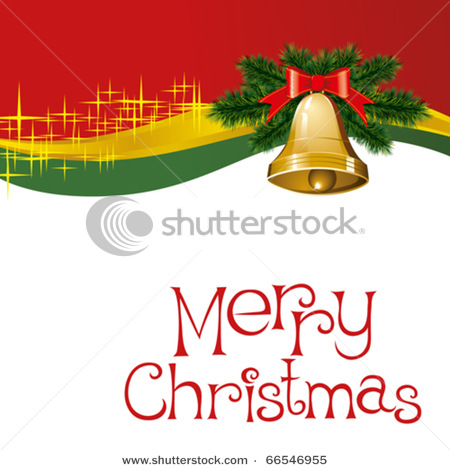 Christmas Bell And Merry Christmas Text   Vector Clip Art Illustration