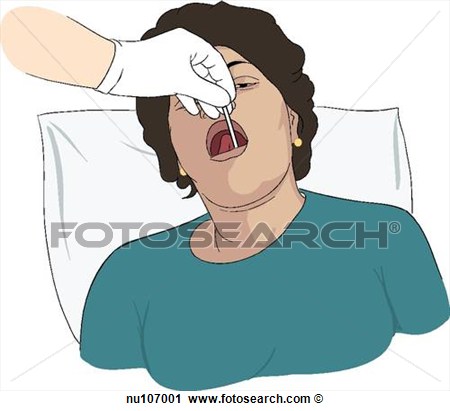 Clipart   Female Patient Opens Mouth As Gloved Hand Places Thermometer