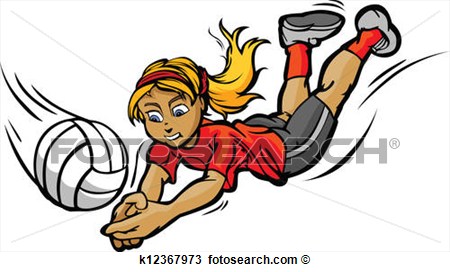 Clipart Of Volleyball Girl Diving For Ball Cartoon Vector Illustration