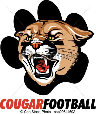 Cougar Football Design With Mascot Head Inside Paw Print