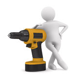 Drill And Man On White Background  Isolated 3d Royalty Free Stock    