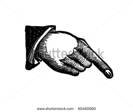 Hand Pointing Down   Retro Clip Art   Stock Vector