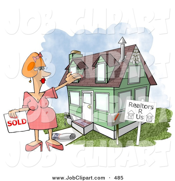 Job Clip Art Of A Caucasian Female Realtor Taking A House Off The