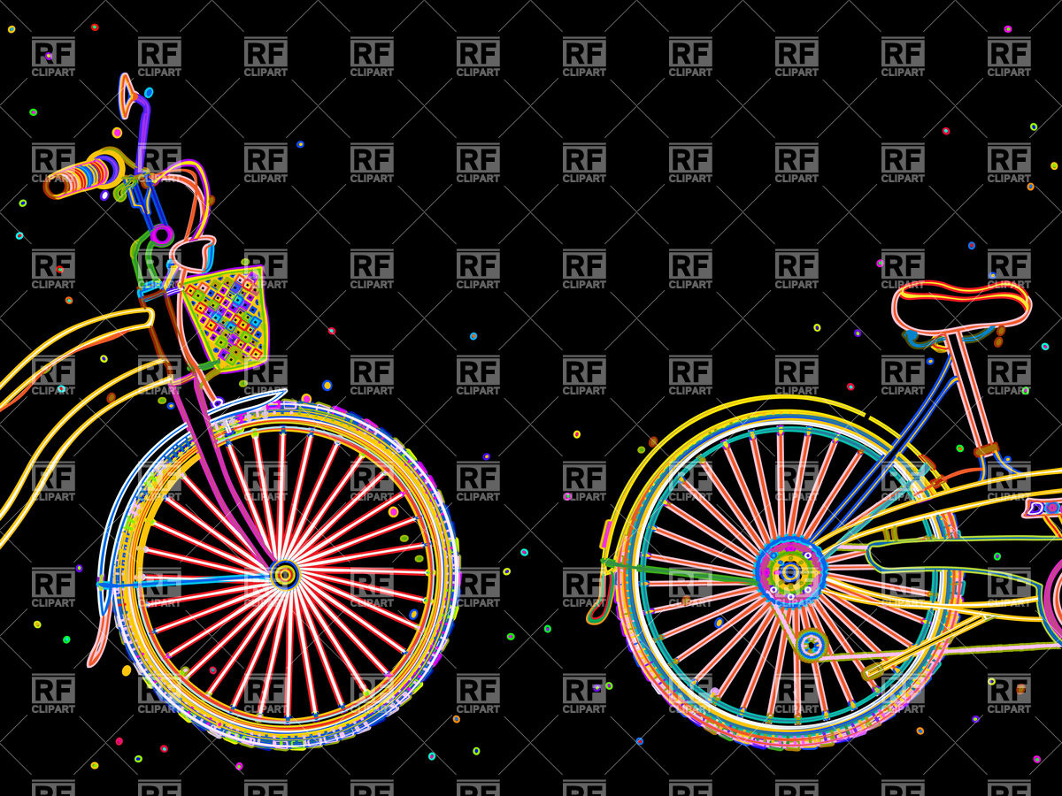 Motley Retro Bicycle With Basket   Stylish Neon Line Design Download    