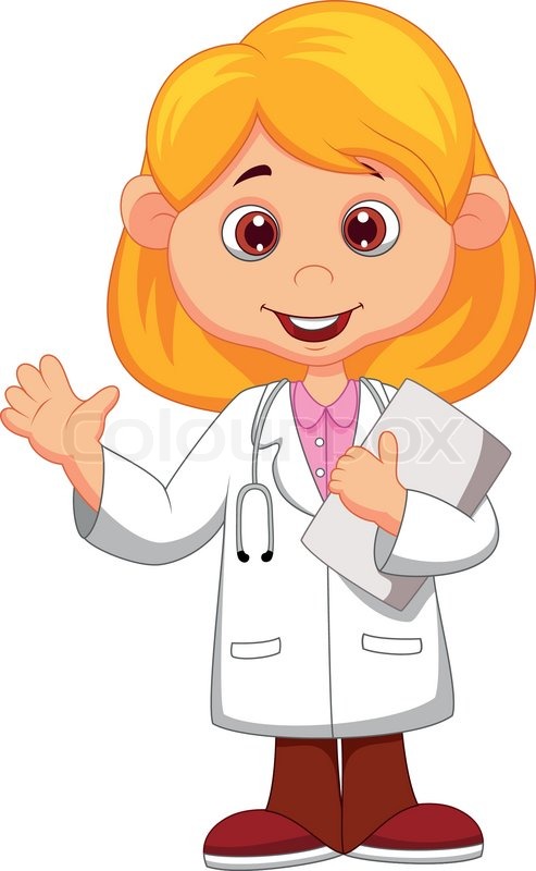 Of Cute Little Female Doctor Cartoon Waving Hand   Vector   Colourbox