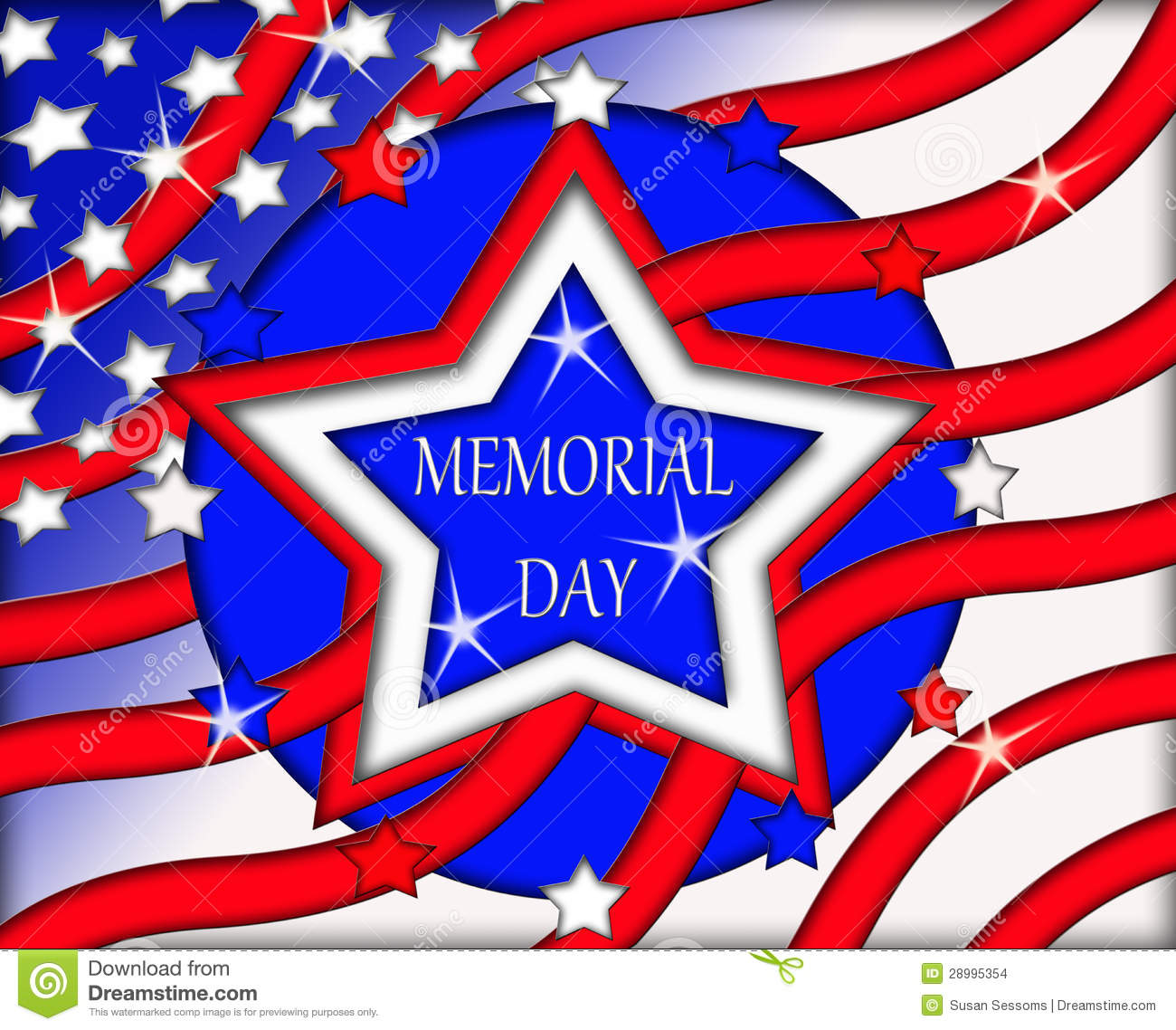 Red White And Blue Stars With Memorial Day Wording In Center Of Star