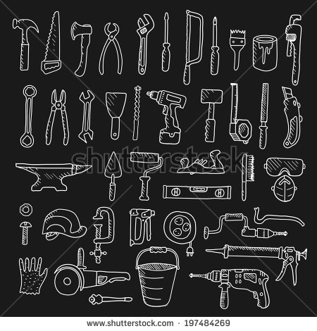 Shutterstock Construction Tool Collection Vector Silhouette Doodles    