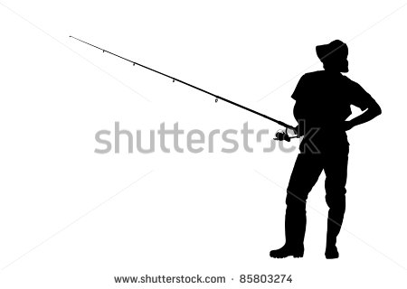 Silhouette Of A Fisherman Holding A Fishing Pole Isolated Against
