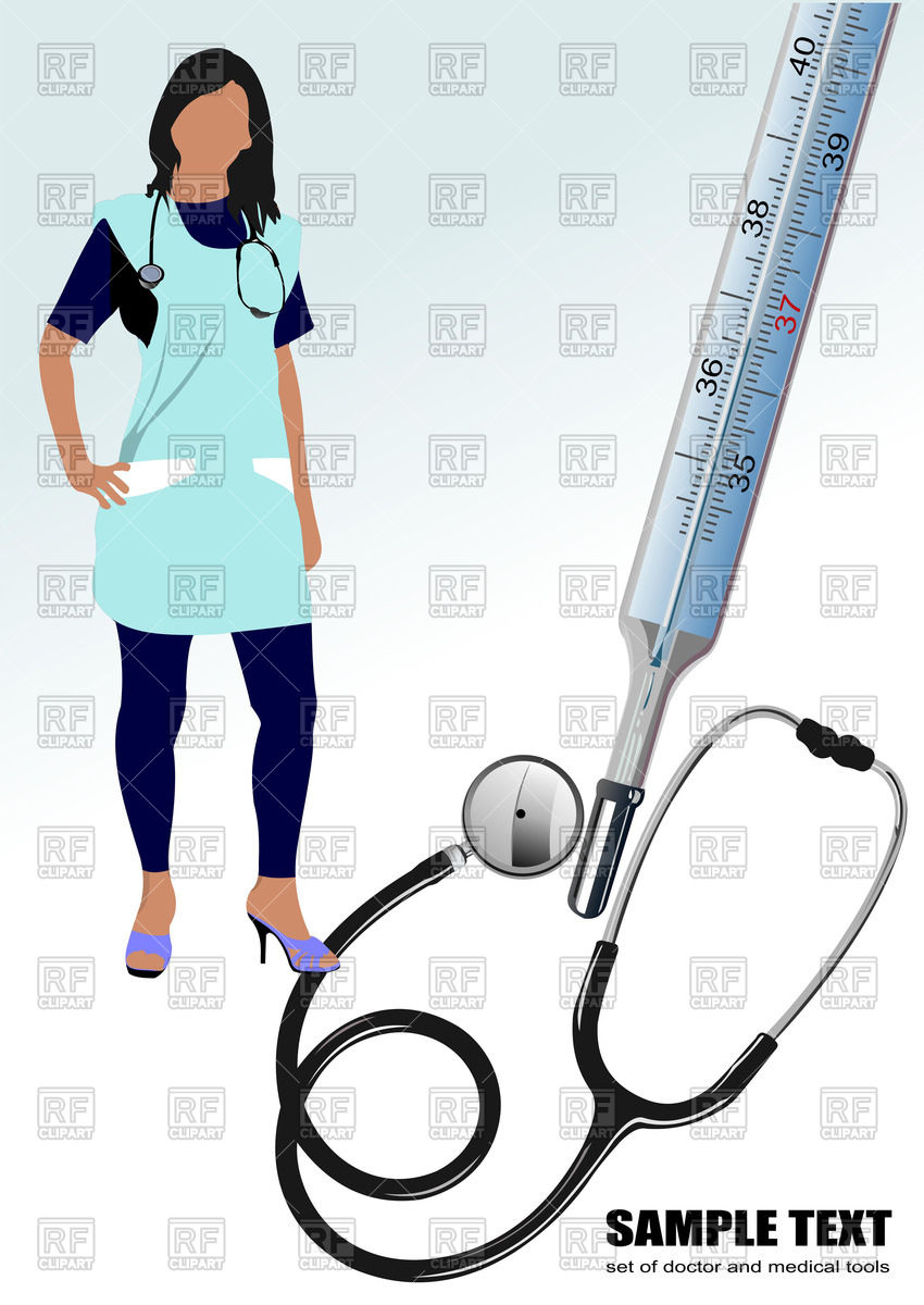 Silhouette Of Nurse With Stethoscope And Thermometer 52408 People