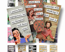 Tile Digital Collage Sheet Words Sayings Housewife Funny 1950s Diy