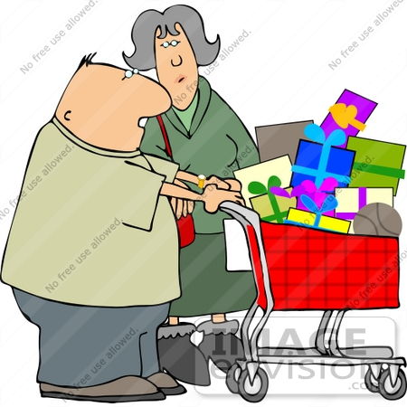     13060 Middle Aged Caucasian Couple Christmas Shopping Clipart By Djart