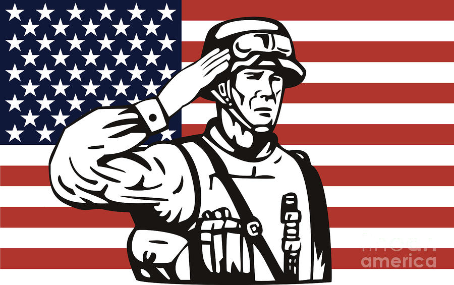 American Soldier Saluting Flag By Aloysius Patrimonio