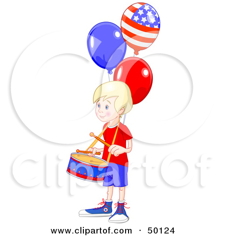 Blond American Drummer Boy With Patriotic Balloons By Pushkin