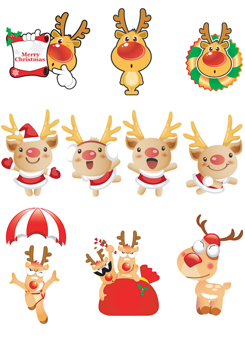Cartoon Christmas Deers Vector Set Of 10 Cute Vector Cartoon Christmas