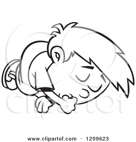 Cartoon Of A Black And White Sleeping Boy Sucking His Thumb   Royalty