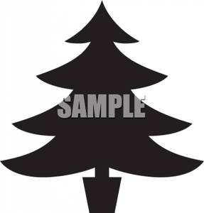 Cartoon Silhouette Christmas Tree In A Tree Stand Royalty Free Clipart    