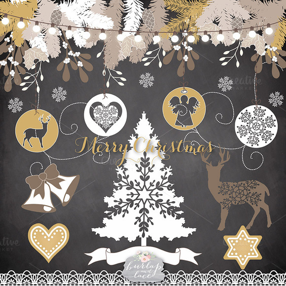 Chalkboard Gold Christmas Clipart   Illustrations On Creative Market