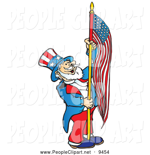 Clip Art Of A Patriotic Uncle Sam Carrying An American Flag By Snowy    