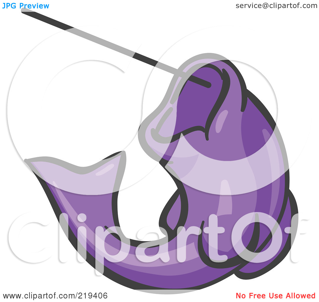Clipart Illustration Of A Purple Fish Jumping Up And Biting A Hook On