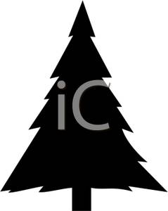 Clipart Image Of A Black And White Silhouette Of A Christmas Tree 
