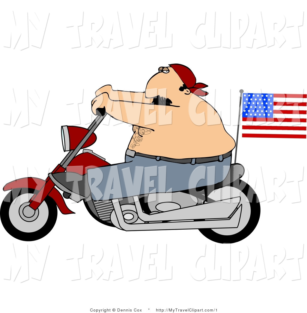 Clipart Of A Patriotic Biker Riding Motorcycle With An American Flag