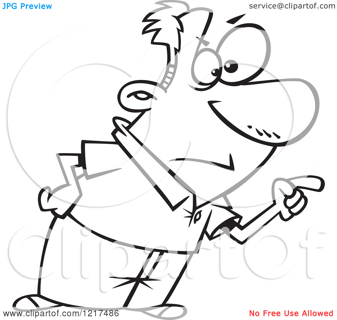 Clipart Of An Outlined Cartoon Man Pointing The Finger And Blaming    