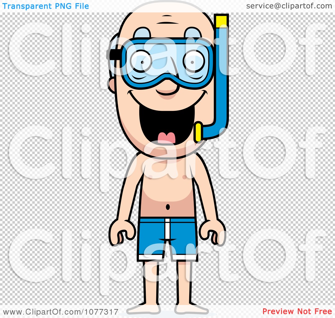 Clipart Summer Grandpa In Snorkel Gear And Swim Shorts   Royalty Free