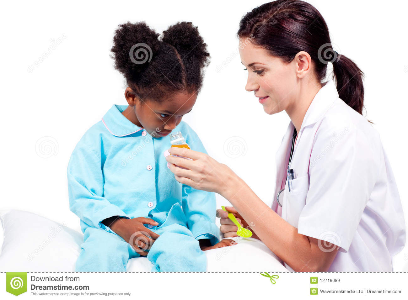 Confident Doctor Giving Medicine To Her Patient Isolated On A White    