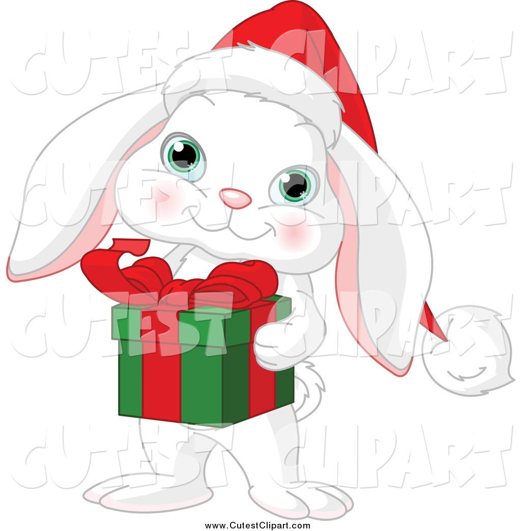 Cute White Christmas Bunny Rabbit Holding A Gift Cute Flying Vampire    