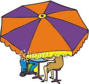 Eating At A Table With An Umbrella   Royalty Free Clipart Picture