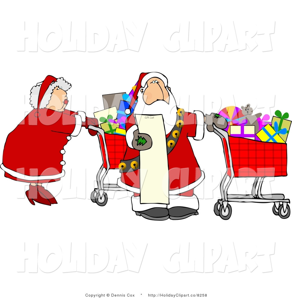 Holiday Clip Art Of Mr  And Mrs Santa Claus Shopping For Christmas    