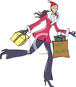 Holiday Season With Shopping Bags In Her Arms   Royalty Free Clipart