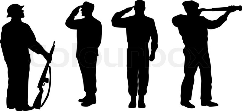 Illustration Of A Silhouette Of A Soldier Saluting Standing Attention