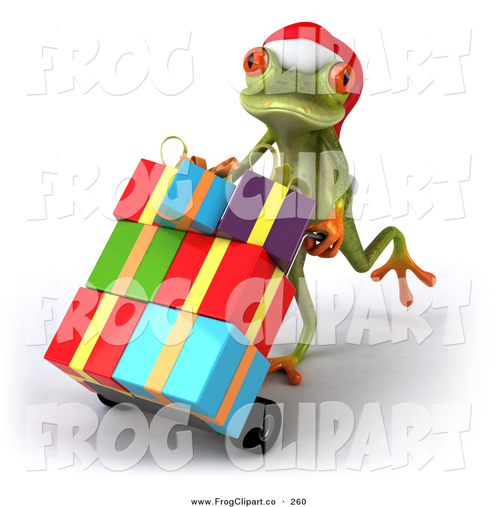 Larger Preview  Clip Art Of A Cute Green Tree Frog Pushing Christmas