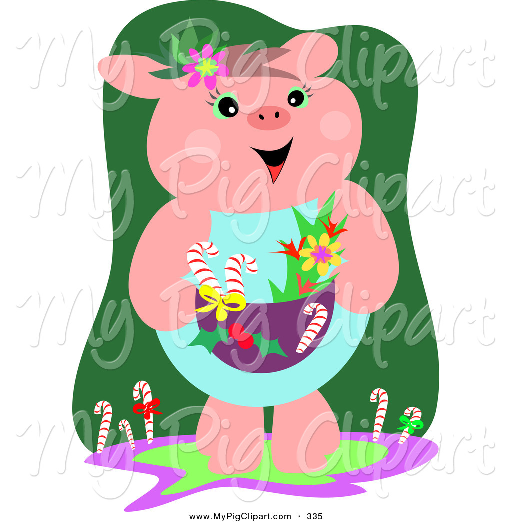 Larger Preview  Swine Clipart Of A Cute And Festive Christmas Pig With    