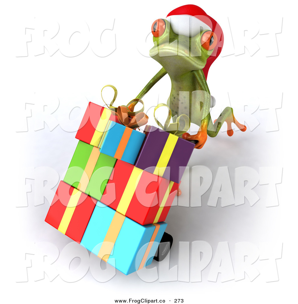 Preview  Clip Art Of A Cute Festive Green Tree Frog Pushing Christmas    