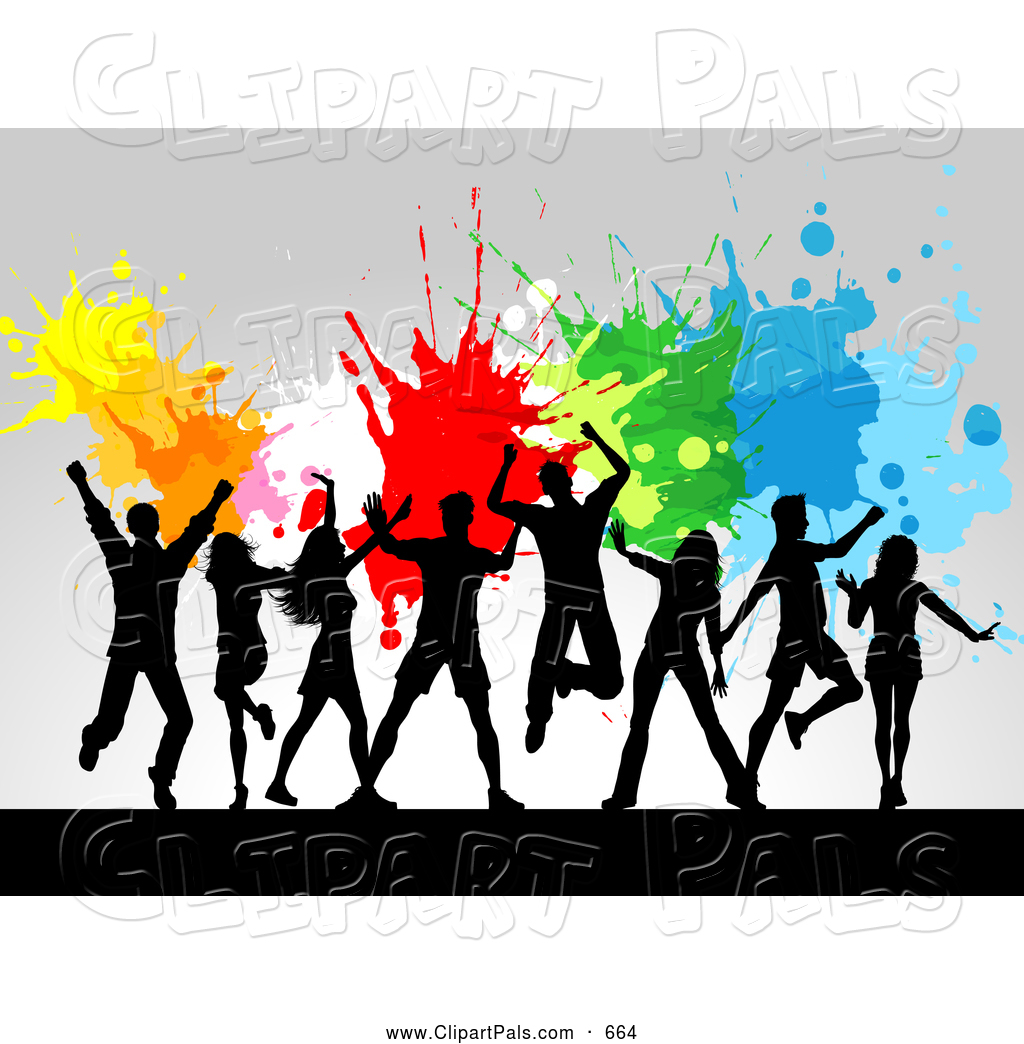 Preview  Pal Clipart Of A Line Of Dancing Silhouetted Adults Jumping