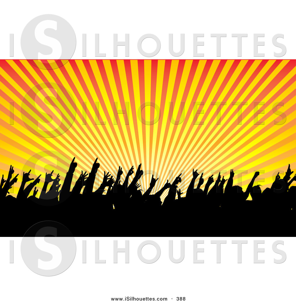 Silhouette Clipart Of A Black Silhouetted Audience Waving Their Hands    