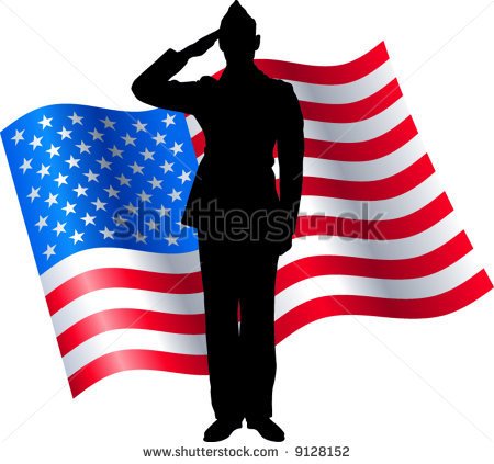     Silhouette Of A Soldier Saluting The American Flag   Stock Vector
