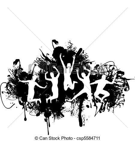 Silhouettes Of People Jumping And Dancing Csp5584711   Search Clipart