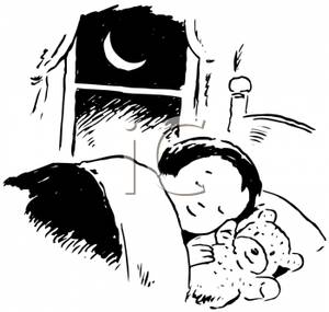 Sleeping In Bed With A Teddy Bear   Royalty Free Clipart Picture