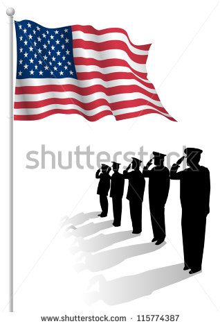Soldiers Saluting In Front Of An American Flag  Stock Vector    