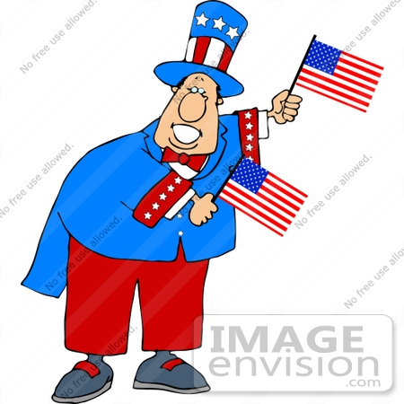 Uncle Sam Character Holding American Flags Clipart    14649 By Djart