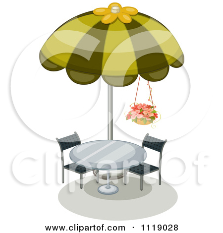 Vector Clipart Of A Patio Table And Chairs With An Umbrella And
