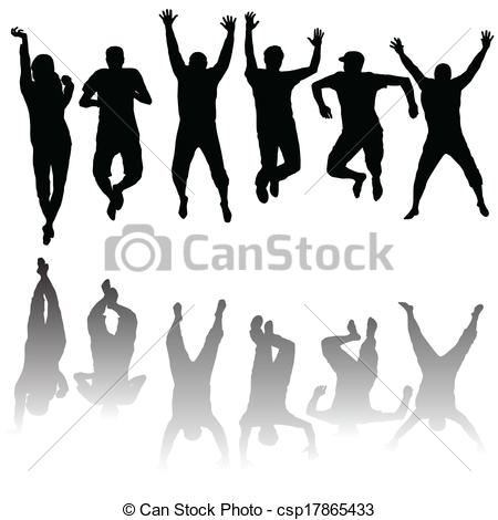 Vector   Set Of Young People Silhouettes Jumping   Stock Illustration