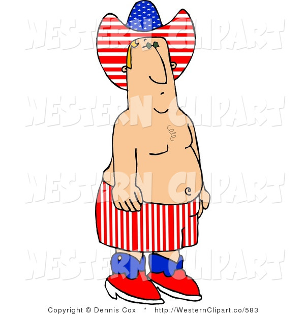 Western Clip Art Of A Shirtless Patriotic Man Wearing American Colors