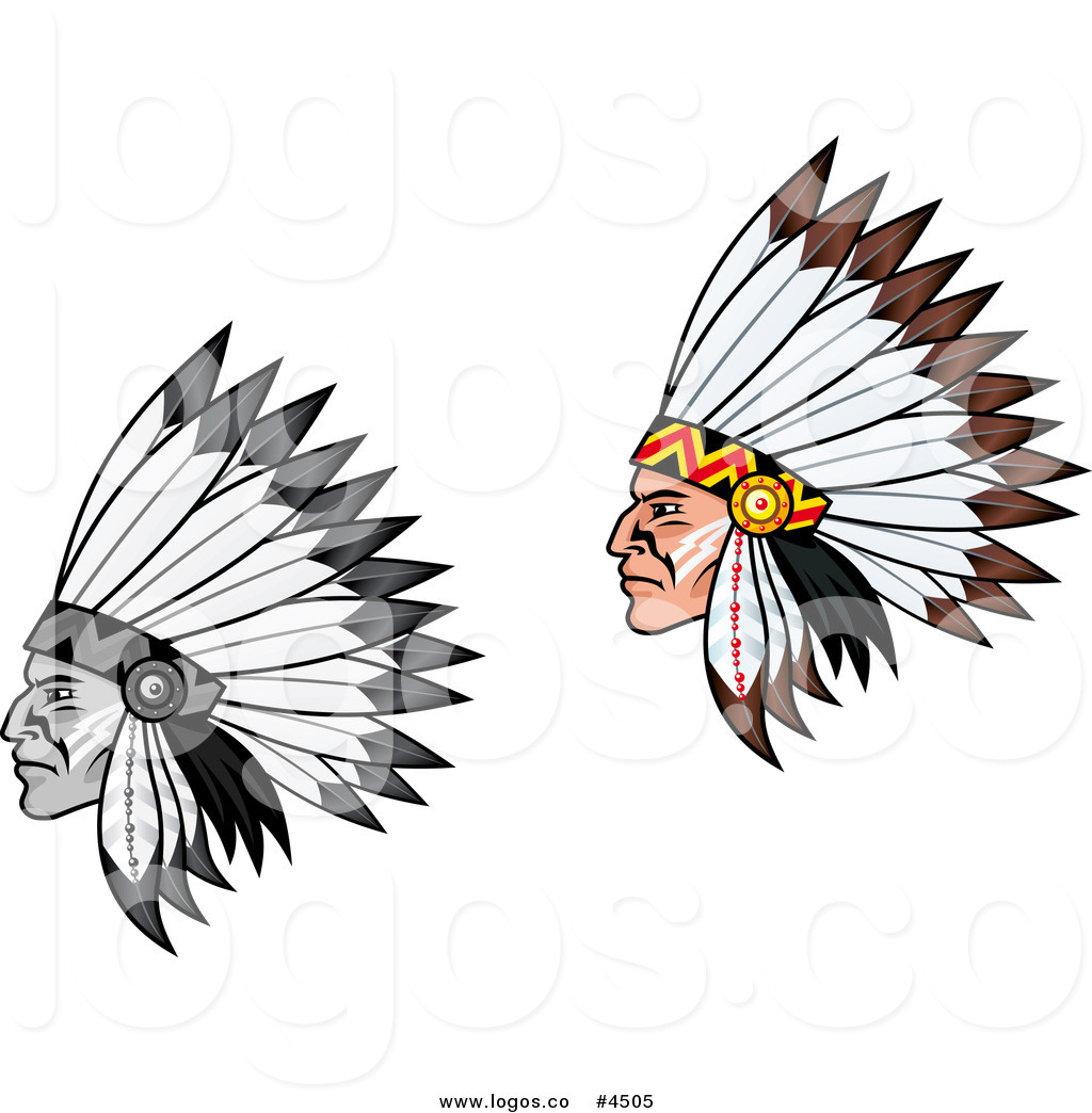 Black And White Native American Headdress Logo By Seamartini Graphics