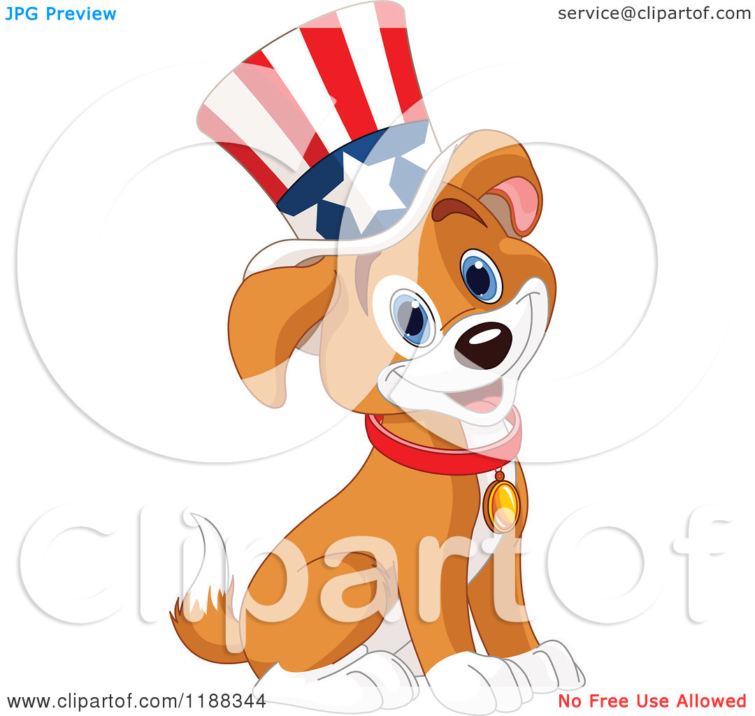 Cartoon Of A Cute Patriotic Puppy Wearing An American Top Hat