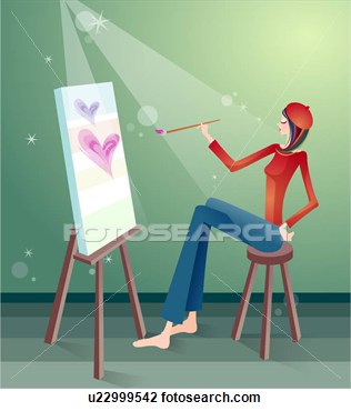 Clip Art   Female Artist Painting On An Easel   Fotosearch   Search